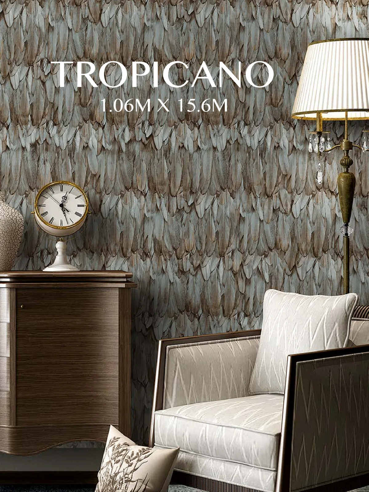 Tropicano duvar kağıdı koleksiyonu kapağı - tüy motifli doku etkili salon duvar kağıdı | Şahinler Dekor Kocaeli